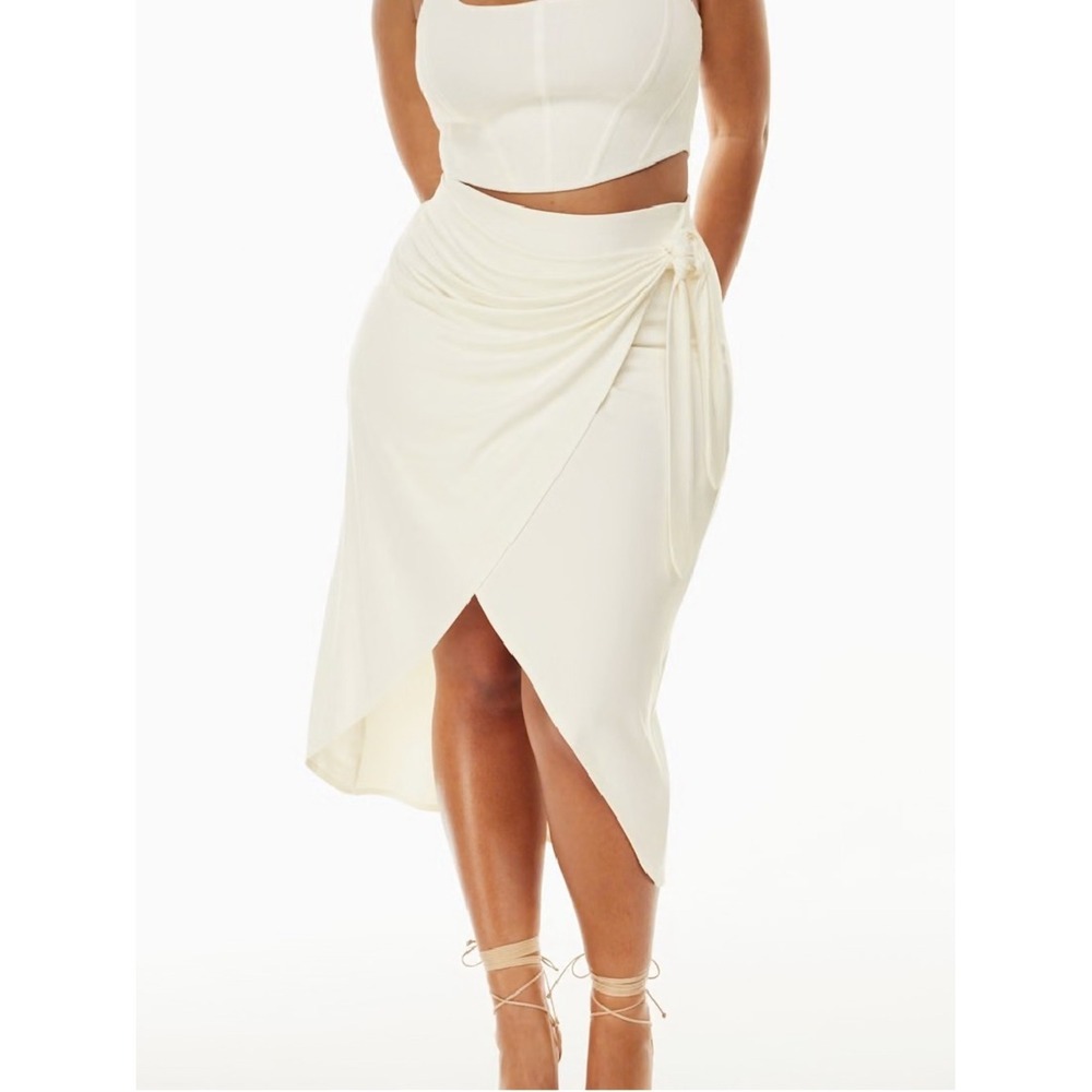 NWT Aritzia Wilfred Saturn Midi Wrap Tie Skirt in Light Birch